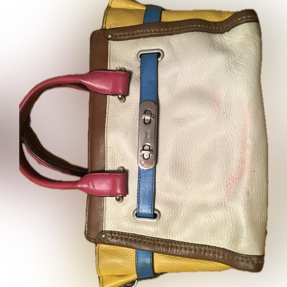 Coach Swagger 27 Carryall Rainbow Colorblock Color Satchel Handbag Purse AS IS - Picture 2 of 16